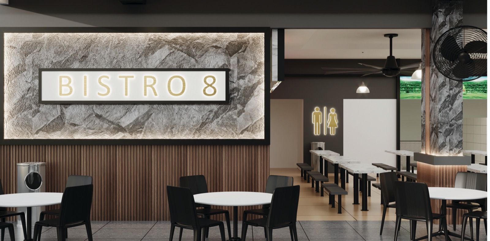 Stone Feature Wall & Gold Signage