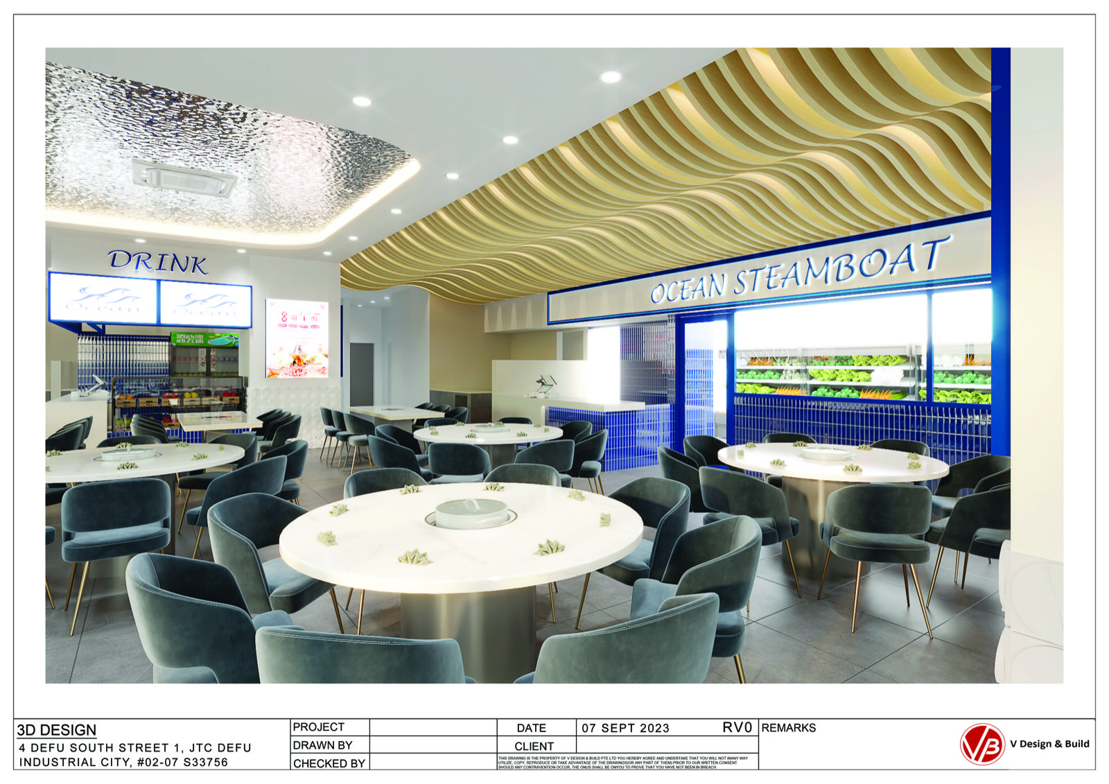 Blue Mosaic Counter & Drinks Station
