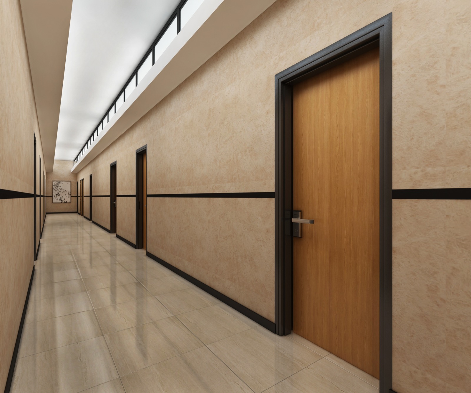 Guest Corridor — Travertine Walls