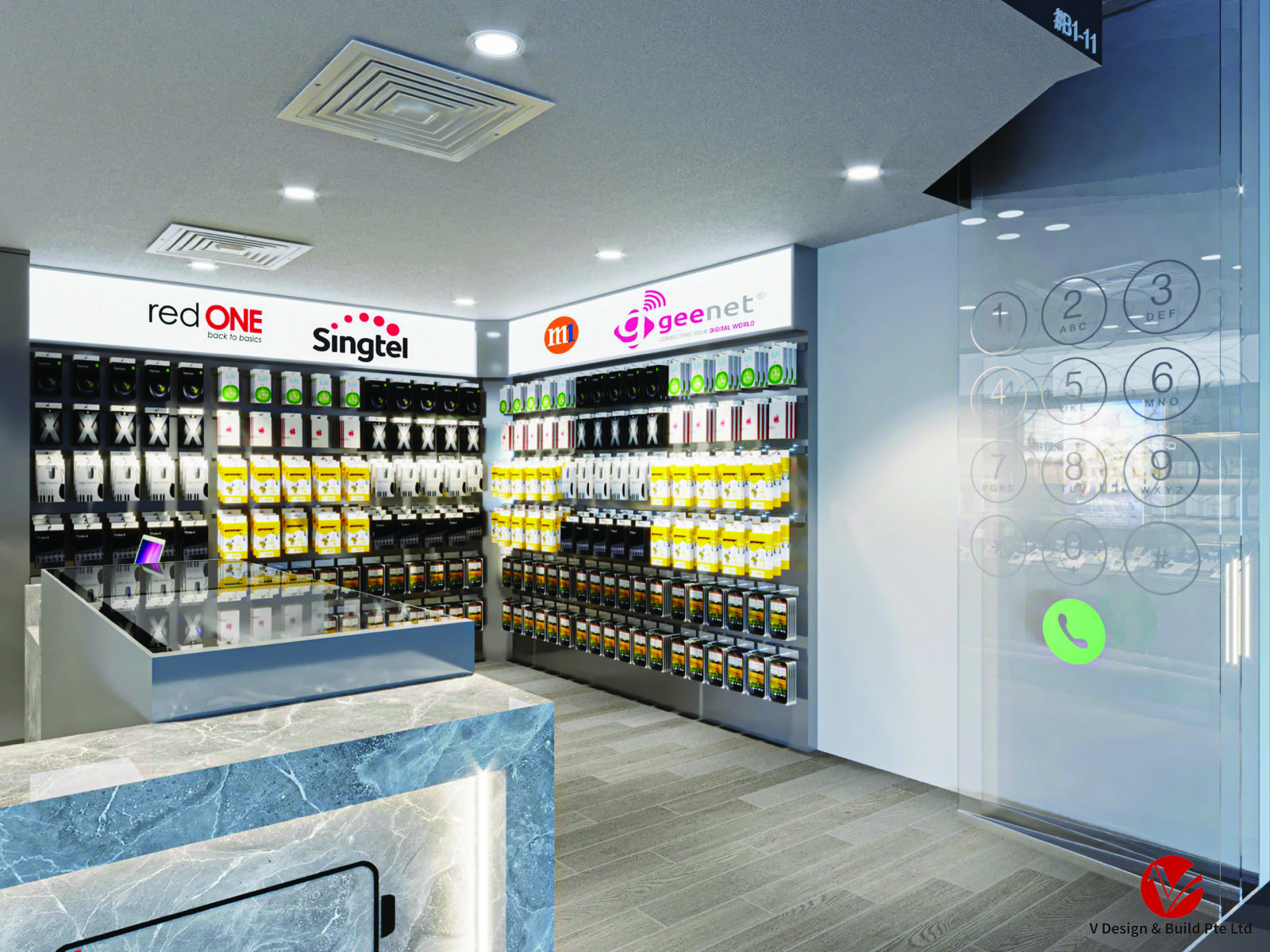 Service Counter — Marble-Look Finish with Free Charging Graphic